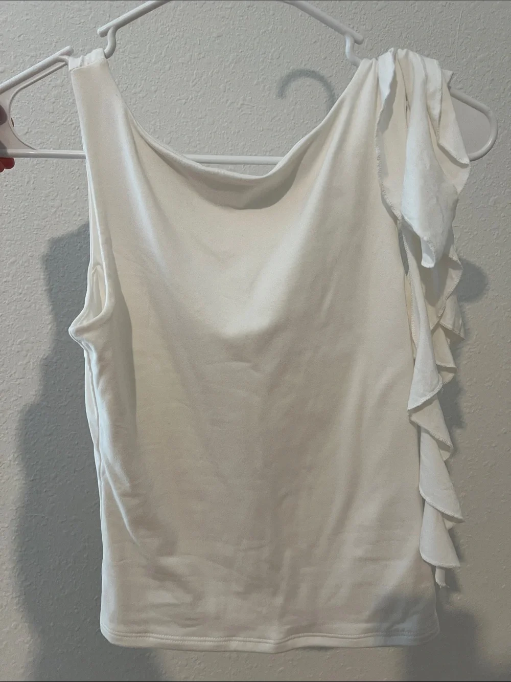 White One-Shoulder Ruffle Tie Camisole